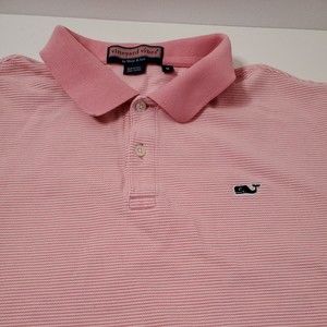 Vineyard Vines Men's Polo Shirt Pink Striped Cotton Casual Shep & Ian Size M